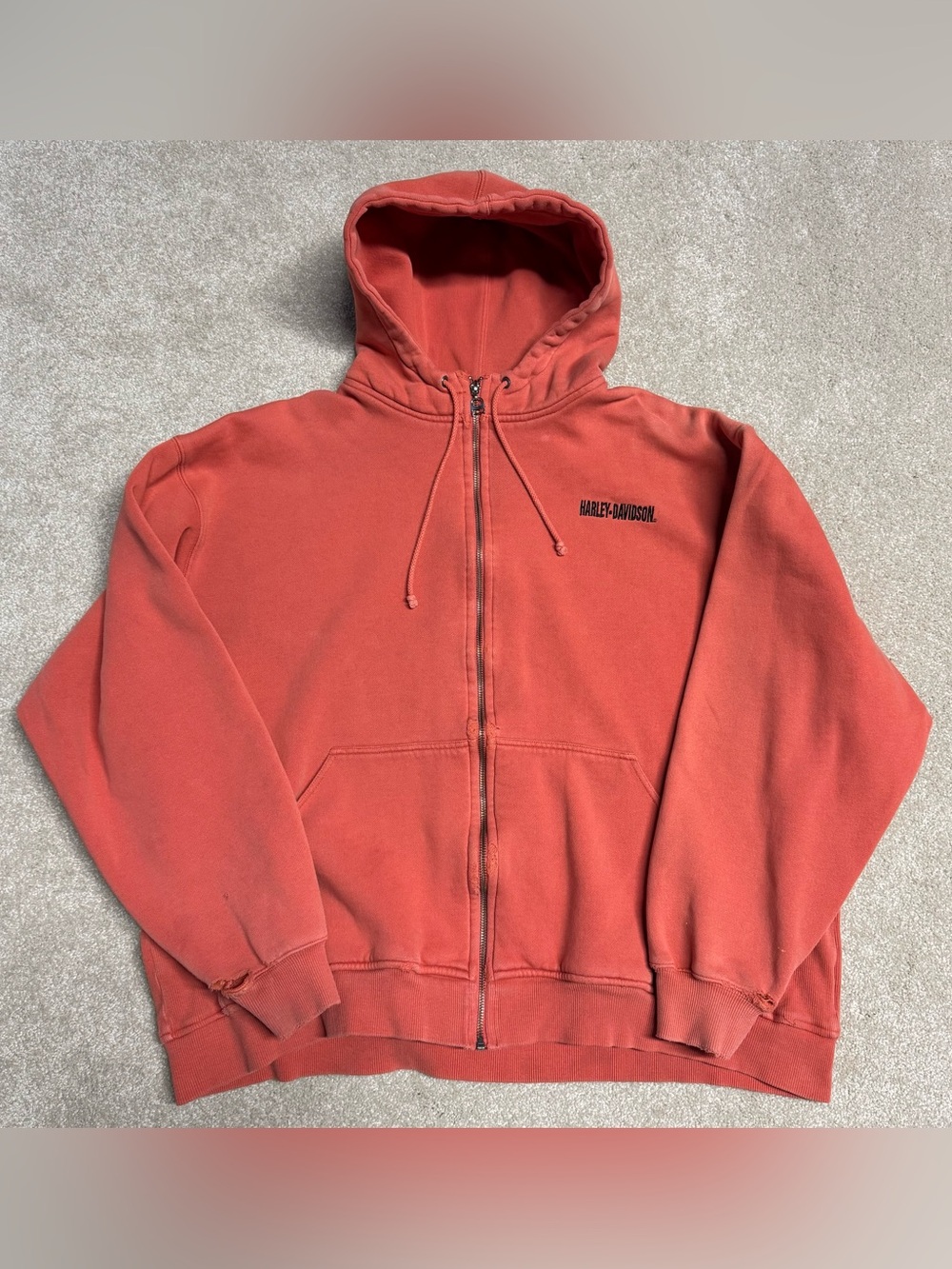 Harley Davidson Hoodie Sweatshirt Men 2XL Salmon Red Full Zip Motorcycle Riding